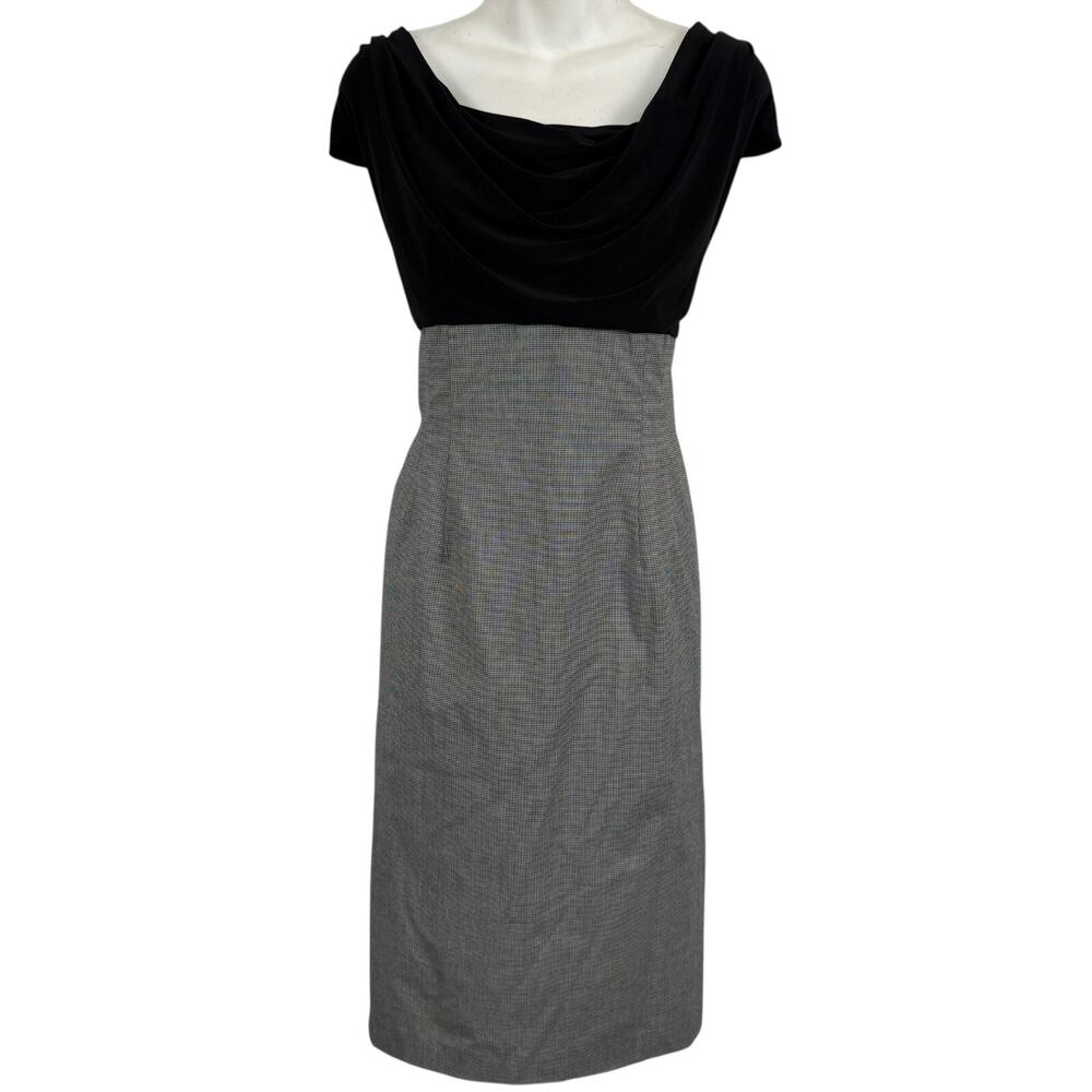 Ronni Nicole Womens Houndstooth High Waist Colorblock Sheath Dress Scoop Neck 16